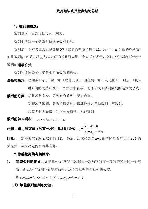 数列知识点及经典结论总结