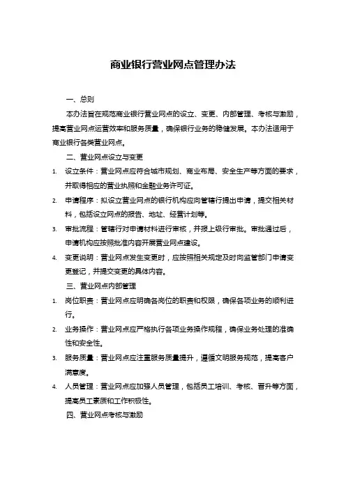 商业银行营业网点管理办法