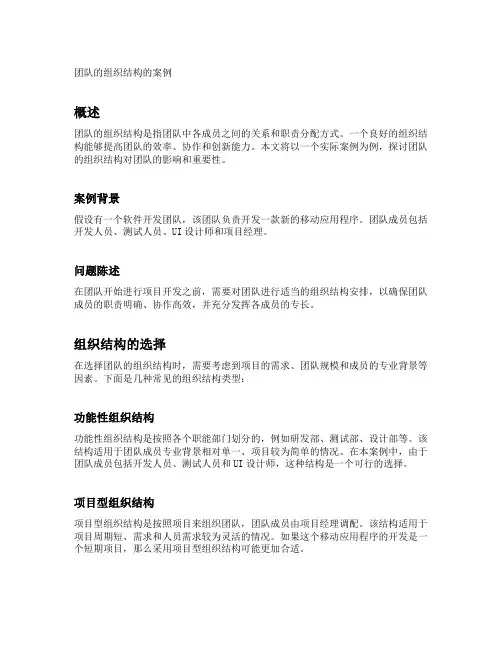 团队的组织结构的案例