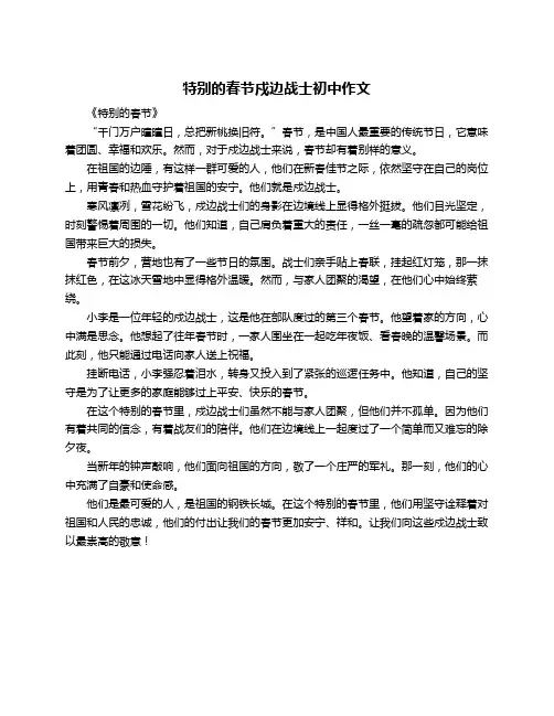 特别的春节戍边战士初中作文