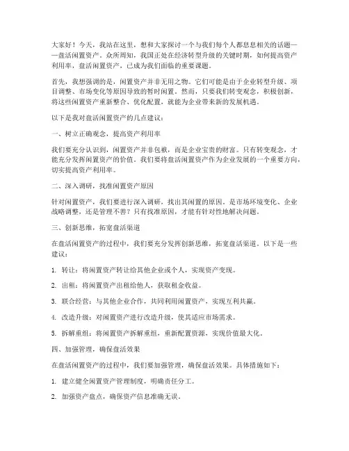 盘活闲置资产发言稿范文