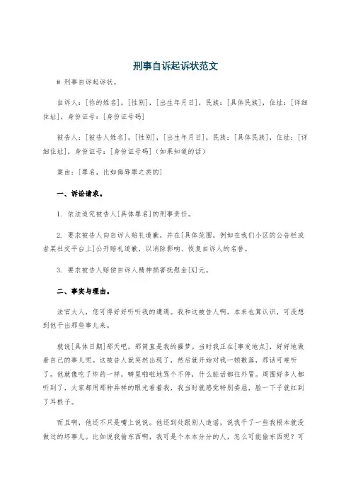 刑事自诉起诉状范文