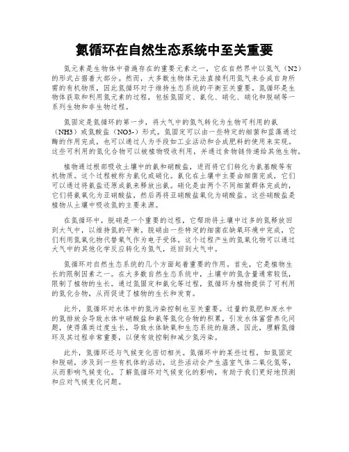 氮循环在自然生态系统中至关重要