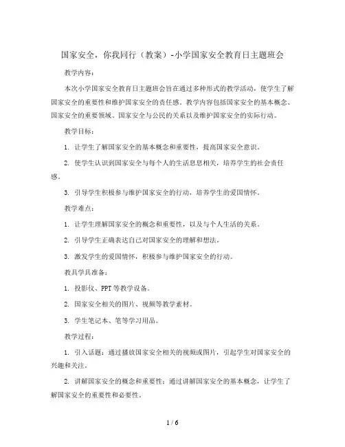 国家安全,你我同行(教案)-小学国家安全教育日主题班会