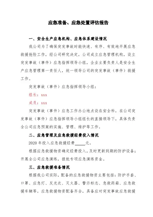 应急准备、应急处置评估报告