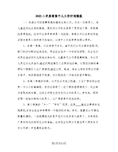2023二手房销售个人工作计划模板(5篇)