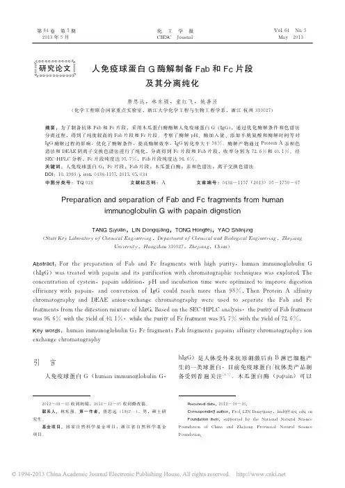 人免疫球蛋白G酶解制备Fab和Fc片段及其分离纯化_唐思远