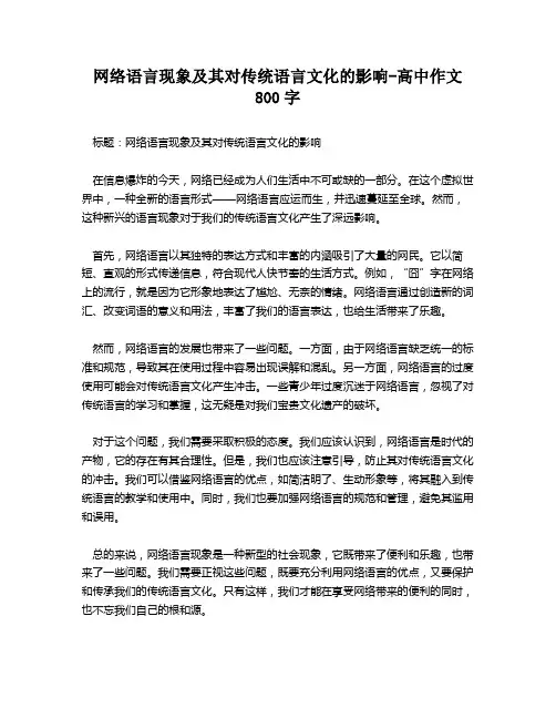 网络语言现象及其对传统语言文化的影响-高中作文800字