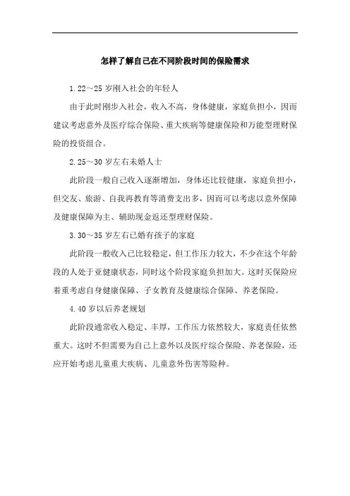 怎样了解自己在不同阶段时间的保险需求