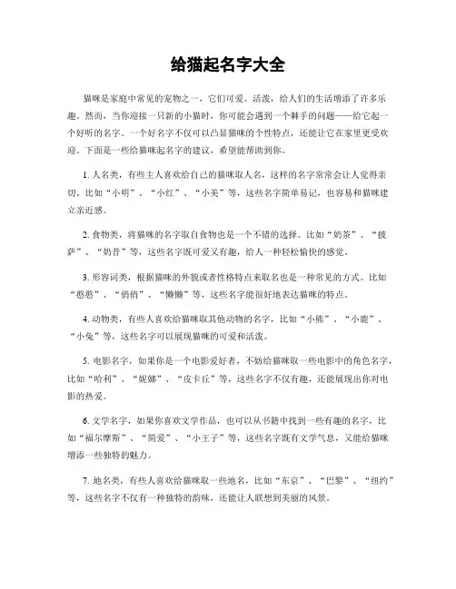 给猫起名字大全