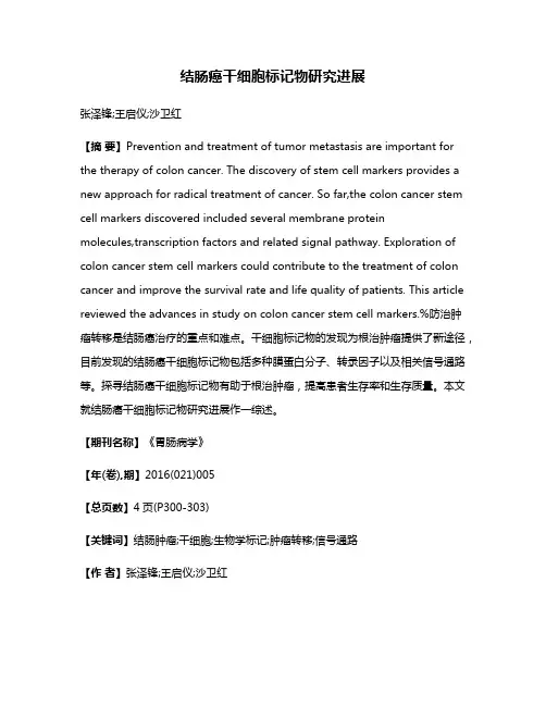 结肠癌干细胞标记物研究进展