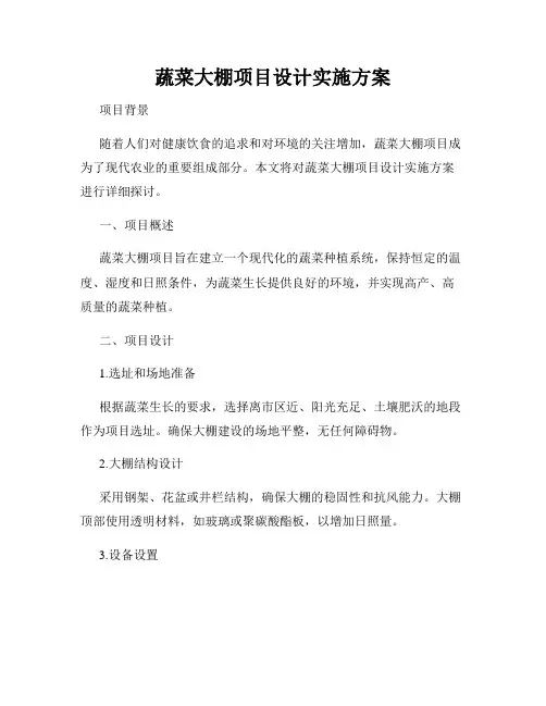蔬菜大棚项目设计实施方案