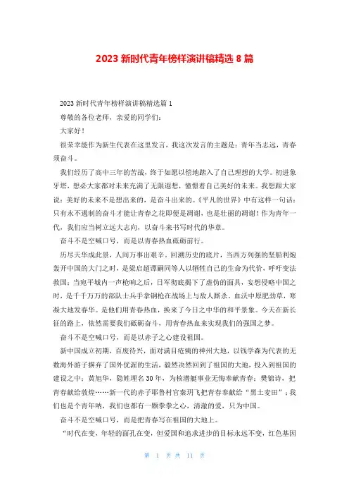2023新时代青年榜样演讲稿精选8篇