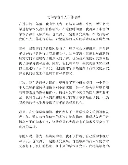 访问学者个人工作总结