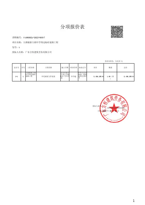 分项报价表
