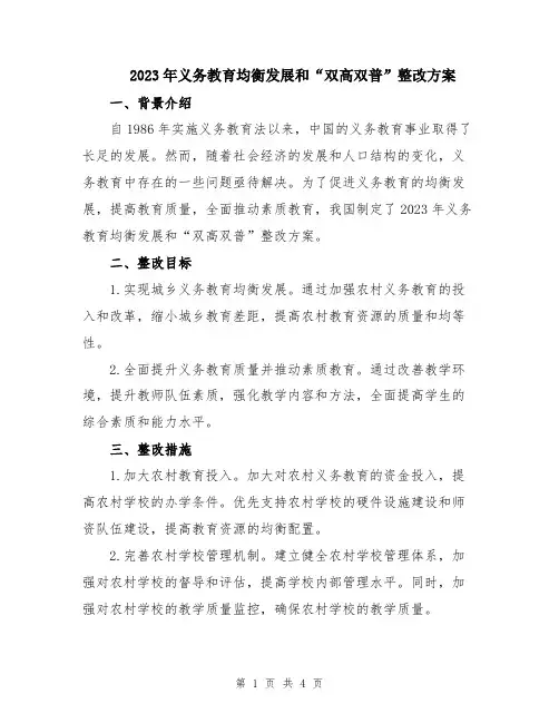 2023年义务教育均衡发展和“双高双普”整改方案