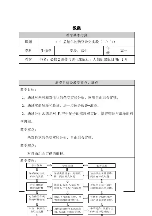 人教版高中生物必修第2册 孟德尔的豌豆杂交实验(二)(1)教案