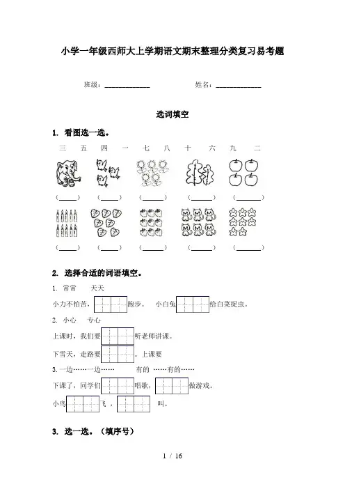 小学一年级西师大上学期语文期末整理分类复习易考题