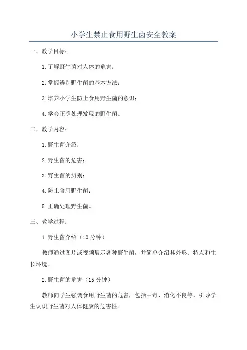 小学生禁止食用野生菌安全教案