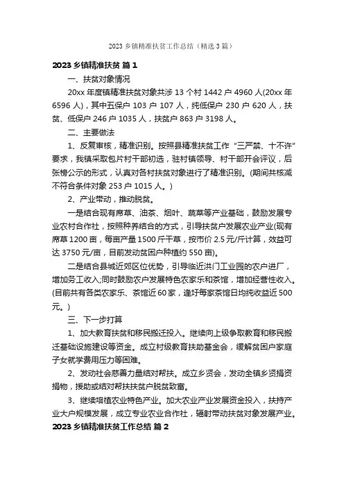 2023乡镇精准扶贫工作总结（精选3篇）