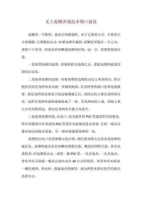 无土泥鳅养殖技术塘口建设