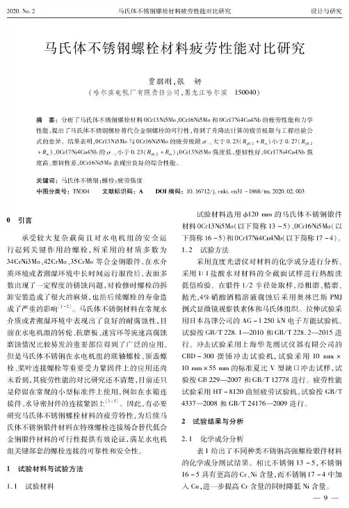 马氏体不锈钢螺栓材料疲劳性能对比研究