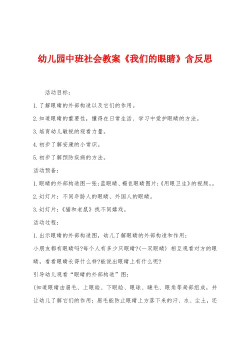幼儿园中班社会教案《我们的眼睛》含反思