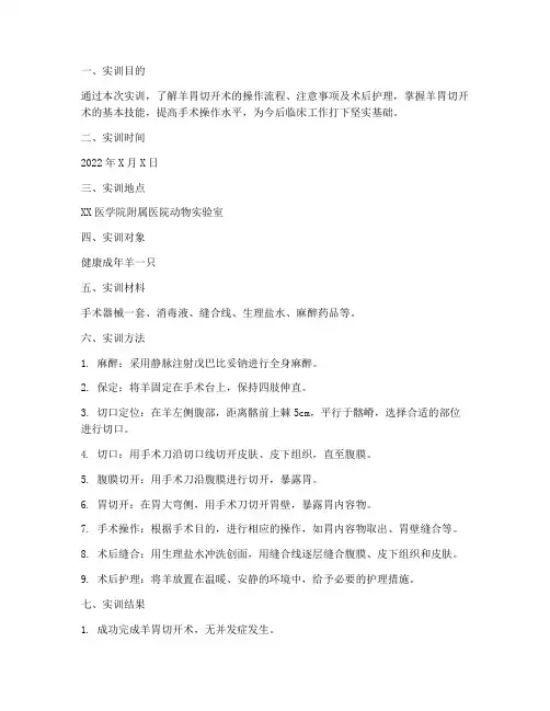 羊胃切开术的实训报告