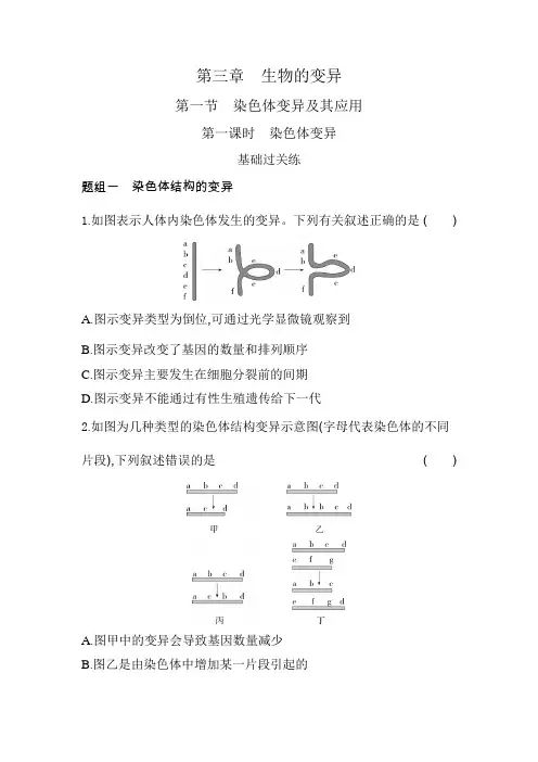 苏教版高中生物必修2第三章生物的变异第一节第一课时染色体变异练习含答案