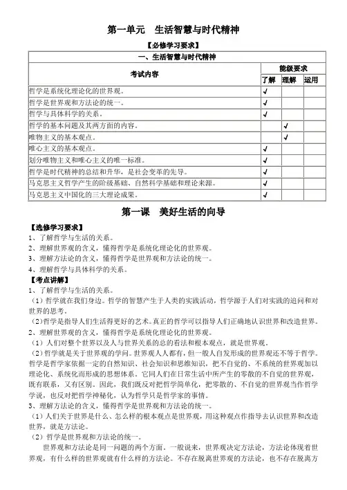 高中政治《生活与哲学》第一单元 生活智慧与时代精神 教学案人教版必修四