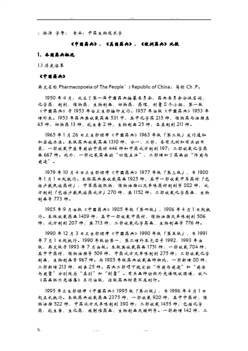 中国、美国、欧洲药典比较
