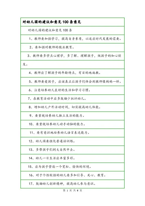 对幼儿园的建议和意见100条意见.doc