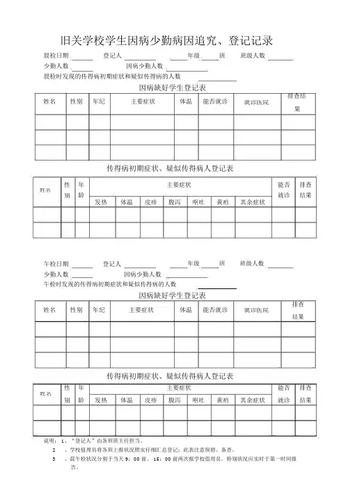 学生因病缺勤病因追查登记记录表