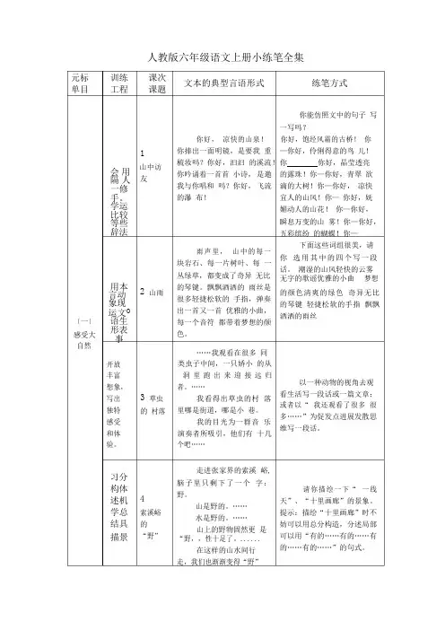 人教版六年级语文上册小练笔全集.