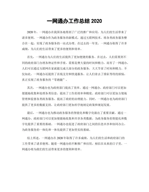 一网通办工作总结2020