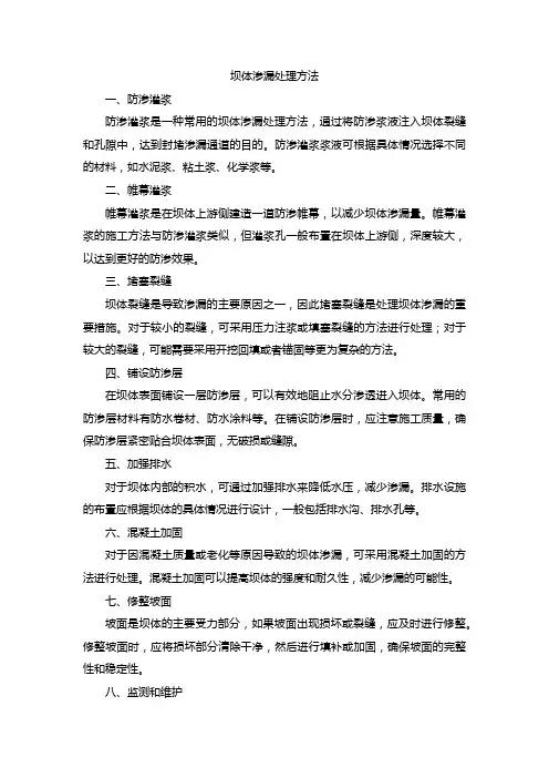 坝体渗漏处理方法