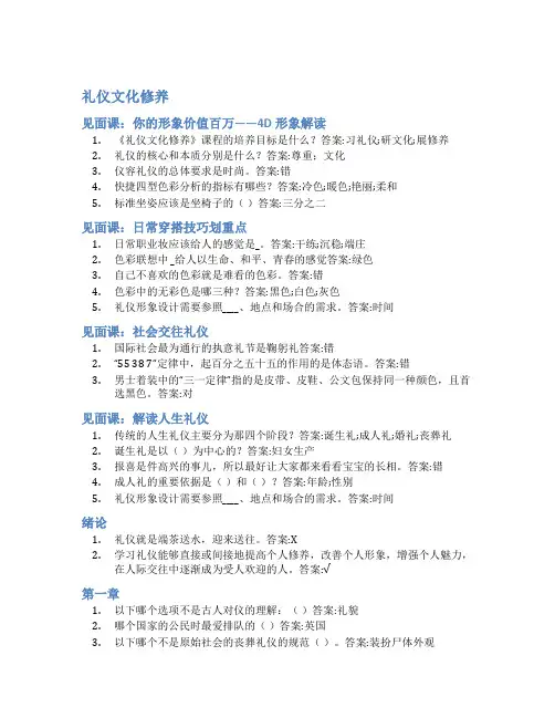 智慧树答案礼仪文化修养知到答案见面课章节测试2022年