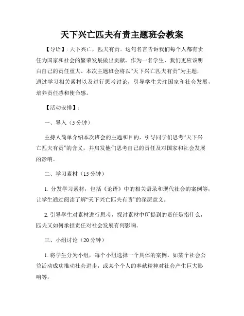 天下兴亡匹夫有责主题班会教案