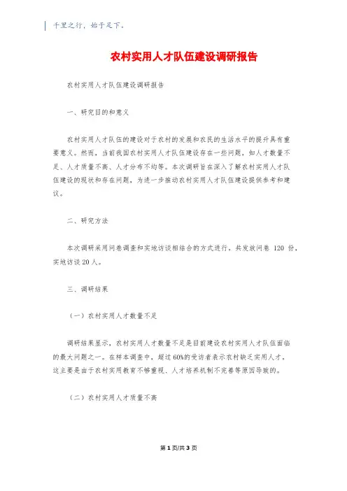 农村实用人才队伍建设调研报告