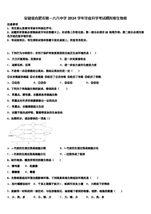 安徽省合肥市第一六八中学2024届毕业升学考试模拟卷生物卷含解析