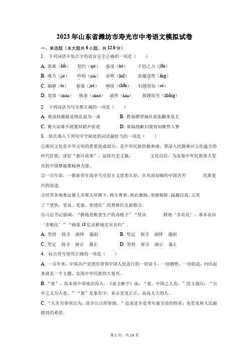2023年山东省潍坊市寿光市中考语文模拟试卷及答案解析卷