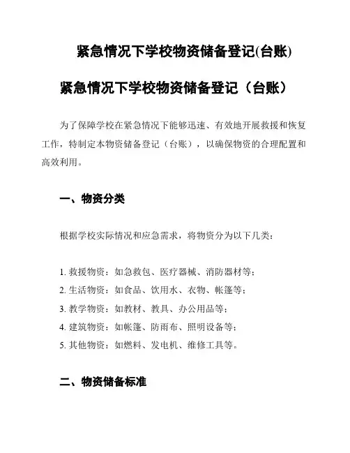紧急情况下学校物资储备登记(台账)