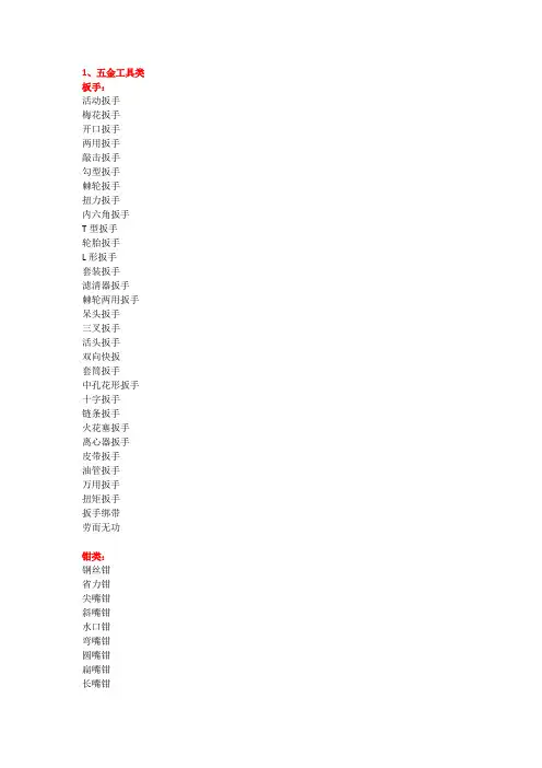 五金产品分类