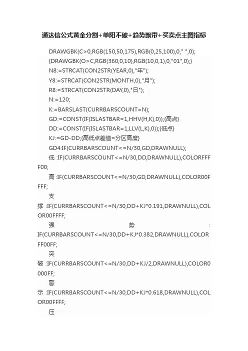 通达信公式黄金分割+单阳不破+趋势飘带+买卖点主图指标