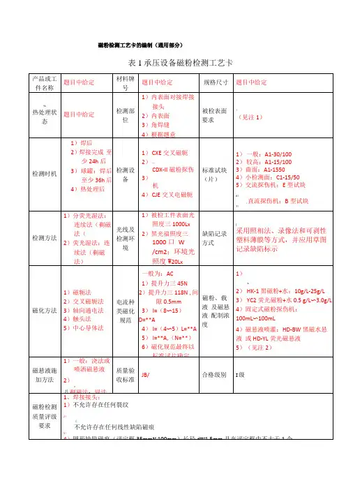 磁粉检测二级考试工艺卡的编制和例题