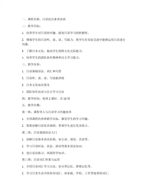 日语综合素质教案范文模板