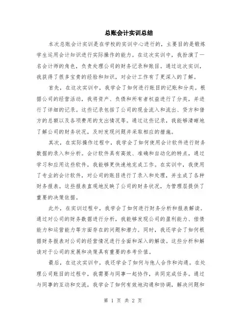 总账会计实训总结
