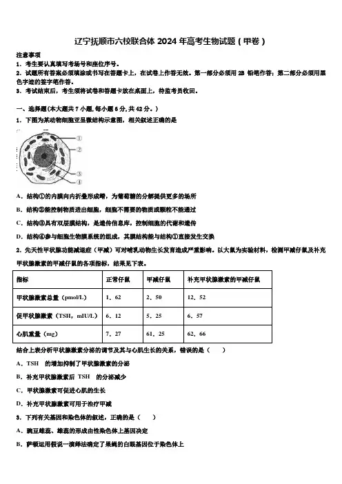 辽宁抚顺市六校联合体2024年高考生物试题(甲卷)含解析