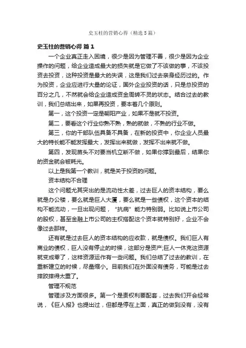 史玉柱的营销心得（精选5篇）