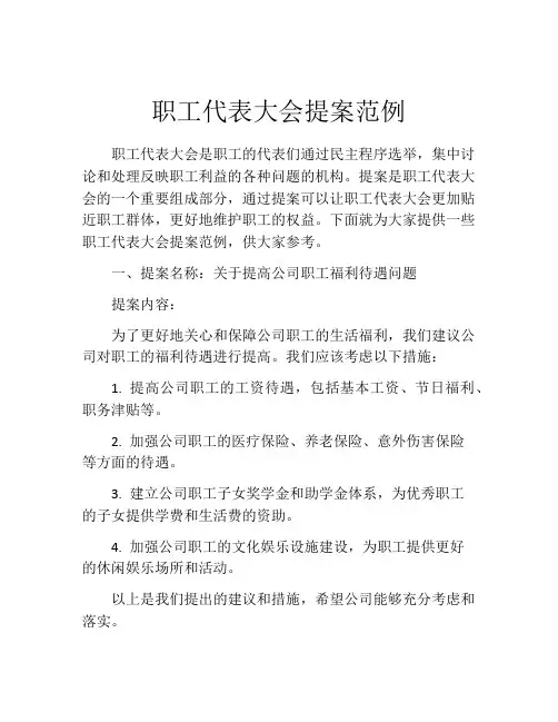 职工代表大会提案范例